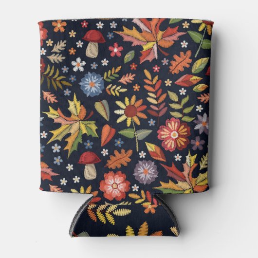Geborduurde herfst: kleurrijk bloemmotief. blikjeskoeler (Voorkant)