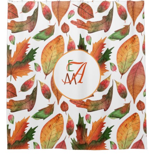 Geborduurde herfstbladeren vallen oranje groene de douchegordijn (Voorkant)