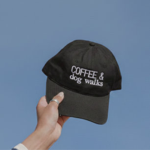 Geborduurde hoed met koffie en hondenwandelingen pet