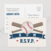 Geborduurde honkbal trouw RSVP briefkaart (Voorkant / Achterkant)