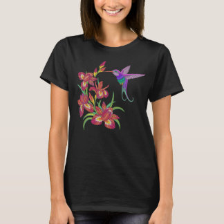 geborduurde Hummingbird en Iris Flowers T-shirt