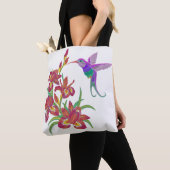 geborduurde Hummingbird en Iris Flowers Tote Bag (Dichtbij)