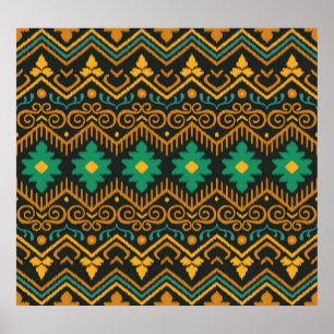 Geborduurde Ikat stof etnisch ontwerp Poster
