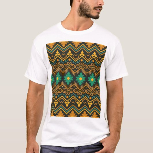 Geborduurde Ikat stof etnisch ontwerp T-shirt (Voorkant)