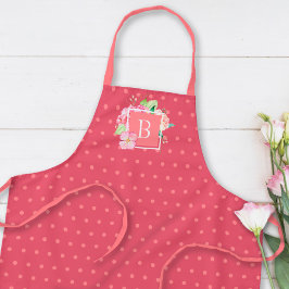 Geborduurde Initiaal Aquarel Roze Koraal Bloemmoti Schort