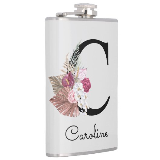 Geborduurde Initiaal C Roze Boho Meisjesachtig Blo Heupfles (Rechts)