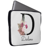 Geborduurde Initiaal D Modern Roze Boho Bloemig Laptop Sleeve (Voorkant Rechts)