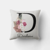 Geborduurde Initiaal D Roze Boho Kussen (Achterkant)