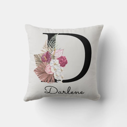 Geborduurde Initiaal D Roze Boho Kussen (Achterkant)