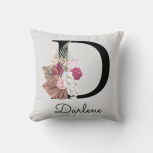 Geborduurde Initiaal D Roze Boho Kussen