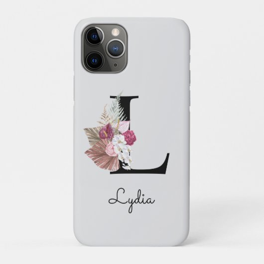 Geborduurde Initiaal M Roze Boho Bloem Case-Mate iPhone Case (Achterkant)