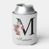 Geborduurde Initiaal M Roze Boho Bloemig Blikjeskoeler (Blikje Voorkant)