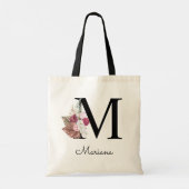 Geborduurde Initiaal M Roze Boho Bloemig Tote Bag (Achterkant)