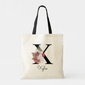 Geborduurde Initiaal S Roze Boho Bloem Tote Bag (Achterkant)