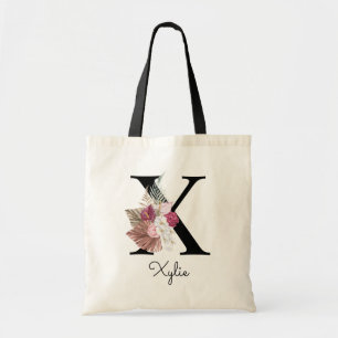 Geborduurde Initiaal S Roze Boho Bloem Tote Bag