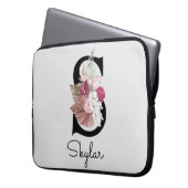 Geborduurde Initiaal S Roze Boho Bloemig Laptop Sleeve (Voorkant Links)