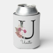Geborduurde Initiaal U Roze Boho Meisjesachtig Blo Blikjeskoeler (Blikje Voorkant)