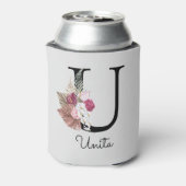 Geborduurde Initiaal U Roze Boho Meisjesachtig Blo Blikjeskoeler (Blikje Achterkant)