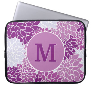 Geborduurde Initiaal Vintage Paarse Bloem Motief Laptop Sleeve