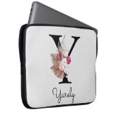 Geborduurde Initiaal Y Roze Boho Bloem Laptop Sleeve (Voorkant Rechts)