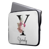 Geborduurde Initiaal Y Roze Boho Bloem Laptop Sleeve (Voorkant Links)