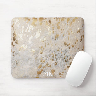 Geborduurde Initialen Goud Koehuid Print Metaalgla Muismat