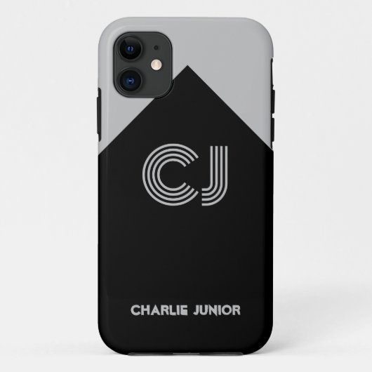 Geborduurde initialen Minimalistisch grijs en zwar Case-Mate iPhone Case (Achterkant)