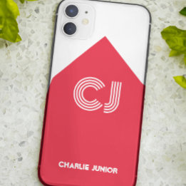 Geborduurde initialen Minimalistisch wit en rood Case-Mate iPhone Case