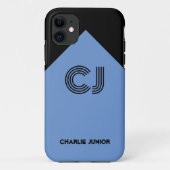 Geborduurde initialen Minimalistische zwarte & aqu Case-Mate iPhone Case (Achterkant)