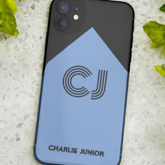 Geborduurde initialen Minimalistische zwarte & aqu Case-Mate iPhone Case