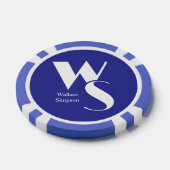 Geborduurde Initialen Naam Blauw Wit Tafel Spellen Poker Chips (Enkel)