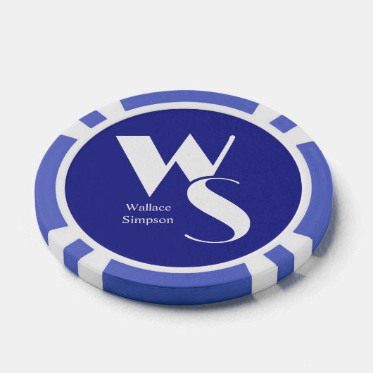 Geborduurde Initialen Naam Blauw Wit Tafel Spellen Poker Chips (Enkel)