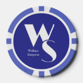 Geborduurde Initialen Naam Blauw Wit Tafel Spellen Poker Chips (Voorkant)
