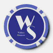 Geborduurde Initialen Naam Blauw Wit Tafel Spellen Poker Chips (Achterkant)