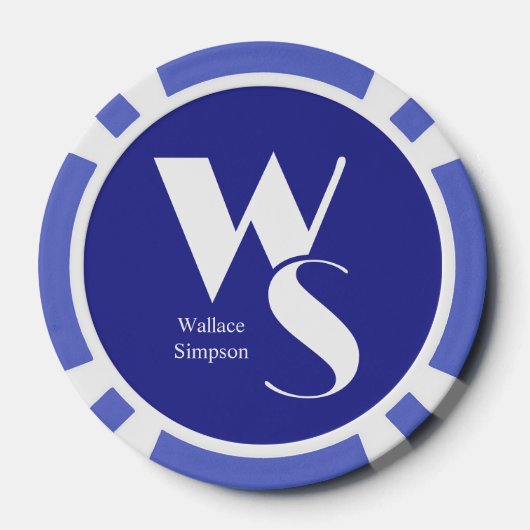 Geborduurde Initialen Naam Blauw Wit Tafel Spellen Poker Chips (Achterkant)