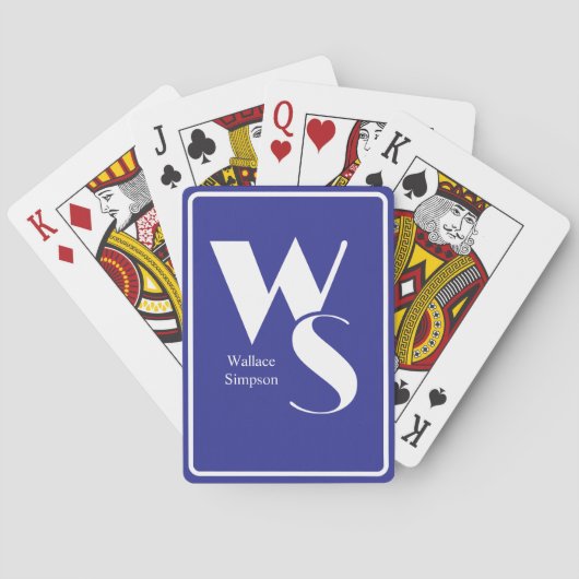 Geborduurde Initialen Naam Blauw & Wit Tafelspel Pokerkaarten (Achterkant)