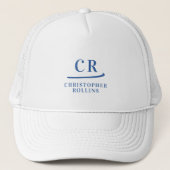 Geborduurde Initialen & Naam Minimalistische Blauw Trucker Pet (Voorkant)