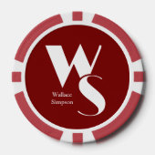 Geborduurde Initialen Naam Rood en Wit Spelend Poker Chips (Voorkant)