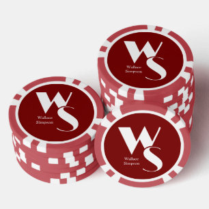 Geborduurde Initialen Naam Rood en Wit Spelend Poker Chips