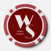 Geborduurde Initialen Naam Rood en Wit Spelend Poker Chips (Achterkant)