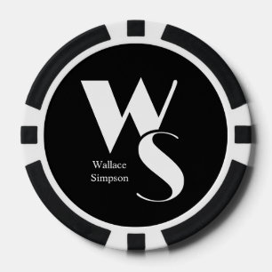 Geborduurde Initialen Naam Zwart en Wit Spelend Poker Chips