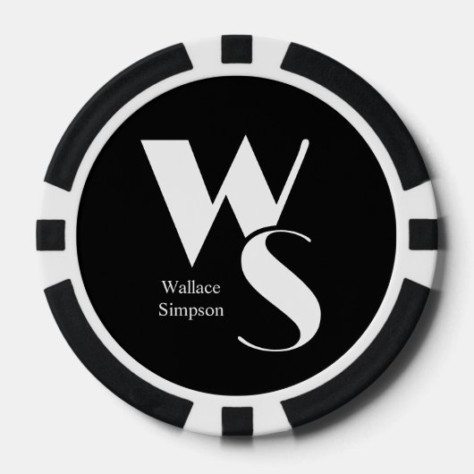 Geborduurde Initialen Naam Zwart en Wit Spelend Poker Chips (Voorkant)