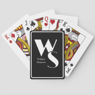 Geborduurde Initialen Naam Zwart & Wit Spelend Pokerkaarten