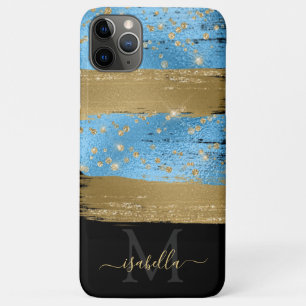 Geborduurde Initialen Zwart Blauw Goud Case-Mate iPhone Case
