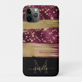 Geborduurde Initialen Zwart Bourgondië Goud Case-Mate iPhone Case