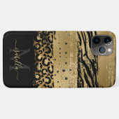Geborduurde Initialen Zwart Goud Dierenprint Case-Mate iPhone Case (Achterkant (horizontaal))