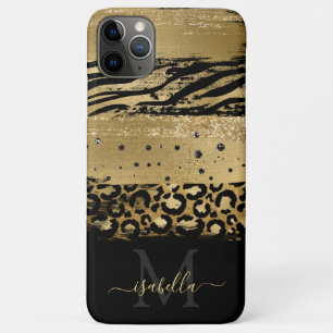 Geborduurde Initialen Zwart Goud Dierenprint Case-Mate iPhone Case