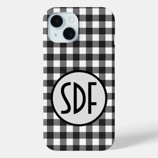 Geborduurde Initialen Zwart Wit Buffalo Plaid Case-Mate iPhone Case (Achterkant)