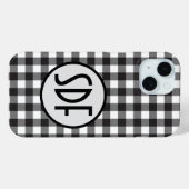 Geborduurde Initialen Zwart Wit Buffalo Plaid Case-Mate iPhone Case (Achterkant (horizontaal))