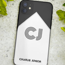 Geborduurde initialen Zwart-wit retro Case-Mate iPhone Case